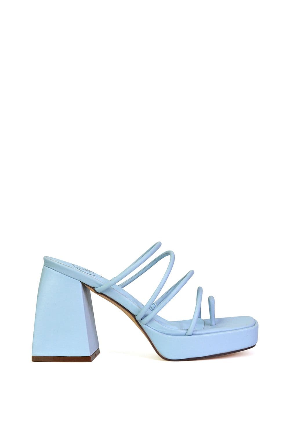 XY London Women's 'Colt' Strappy Square Toe High Block Heel Platform Mule Sandals in Blue | Size: 3
