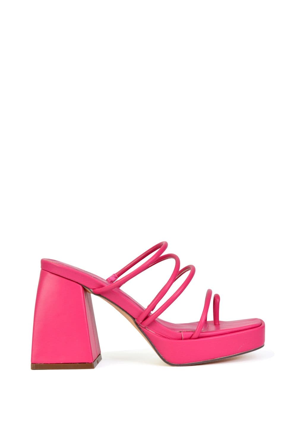 XY London Women's 'Colt' Strappy Square Toe High Block Heel Platform Mule Sandals in Fuchsia | Size: 5
