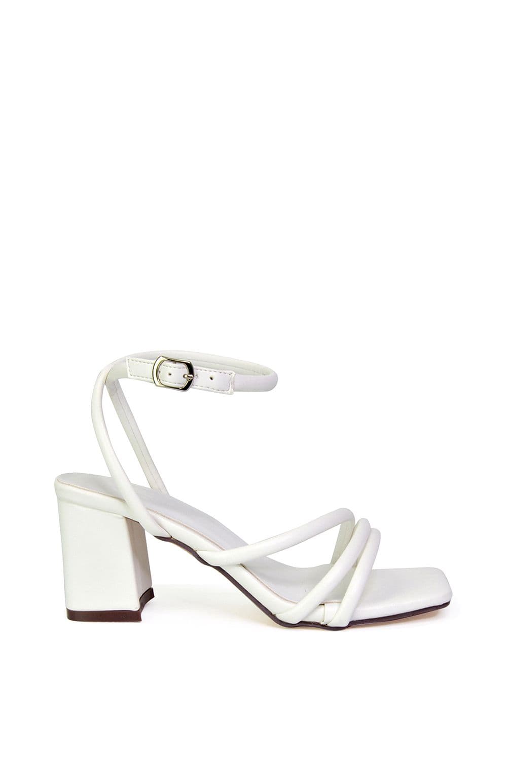 XY London Women's 'Trixie' Square Toe Buckle Up Ankle Strappy Mid Block Heel Sandals in White | Size: 8