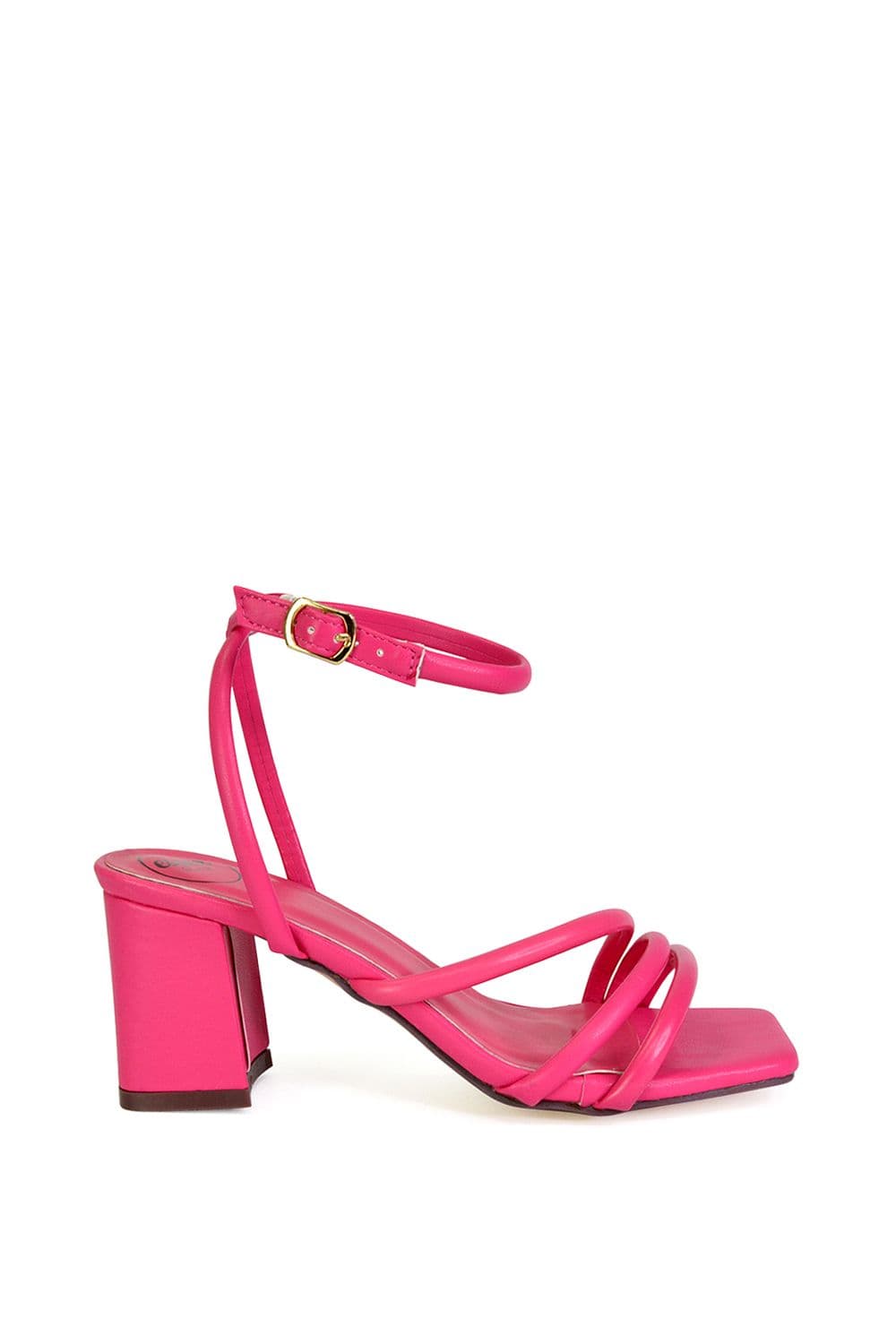 XY London Women's 'Trixie' Square Toe Buckle Up Ankle Strappy Mid Block Heel Sandals in Pink | Size: 3