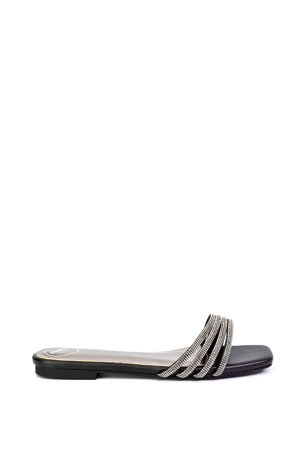 'Heatwave' Square Toe Strappy Slip on Crystal Gems Flat Sliders