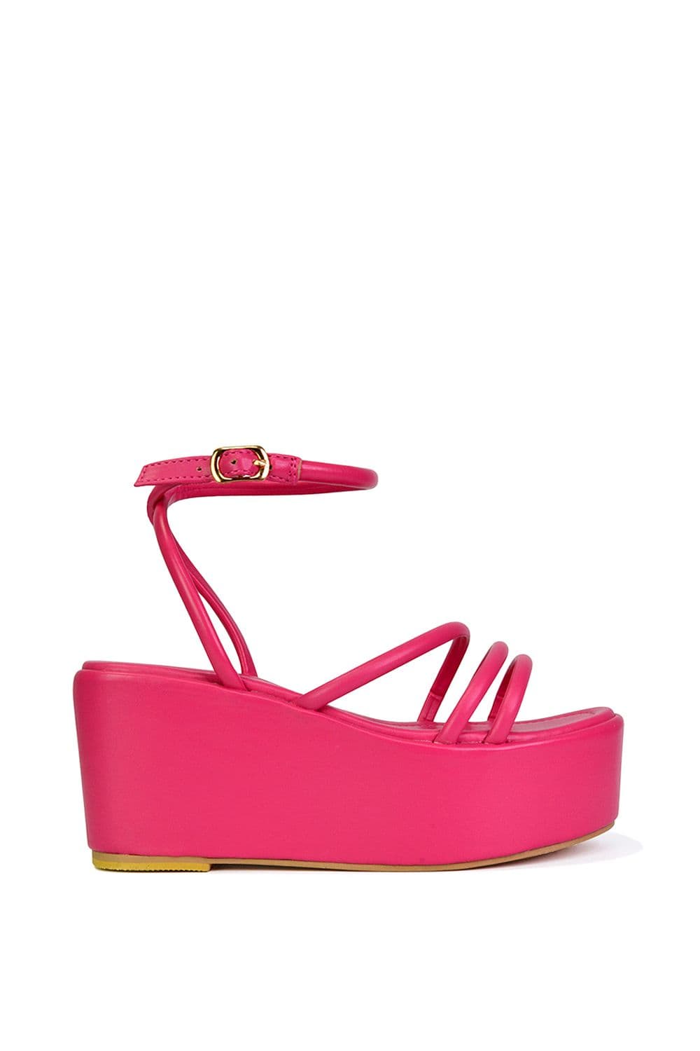 XY London Women's 'Birdie' Ankle Strap Platform Sandal Wedge Heel Flatforms in Fuchsia | Size: 4
