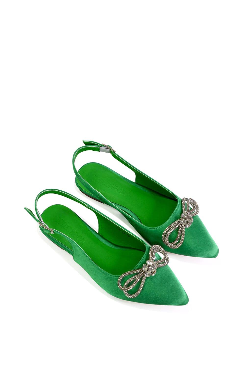 XY London Women's 'Ossie' Slingback Diamante Bow Pointed Toe Pump Shoes in Green | Size: 4