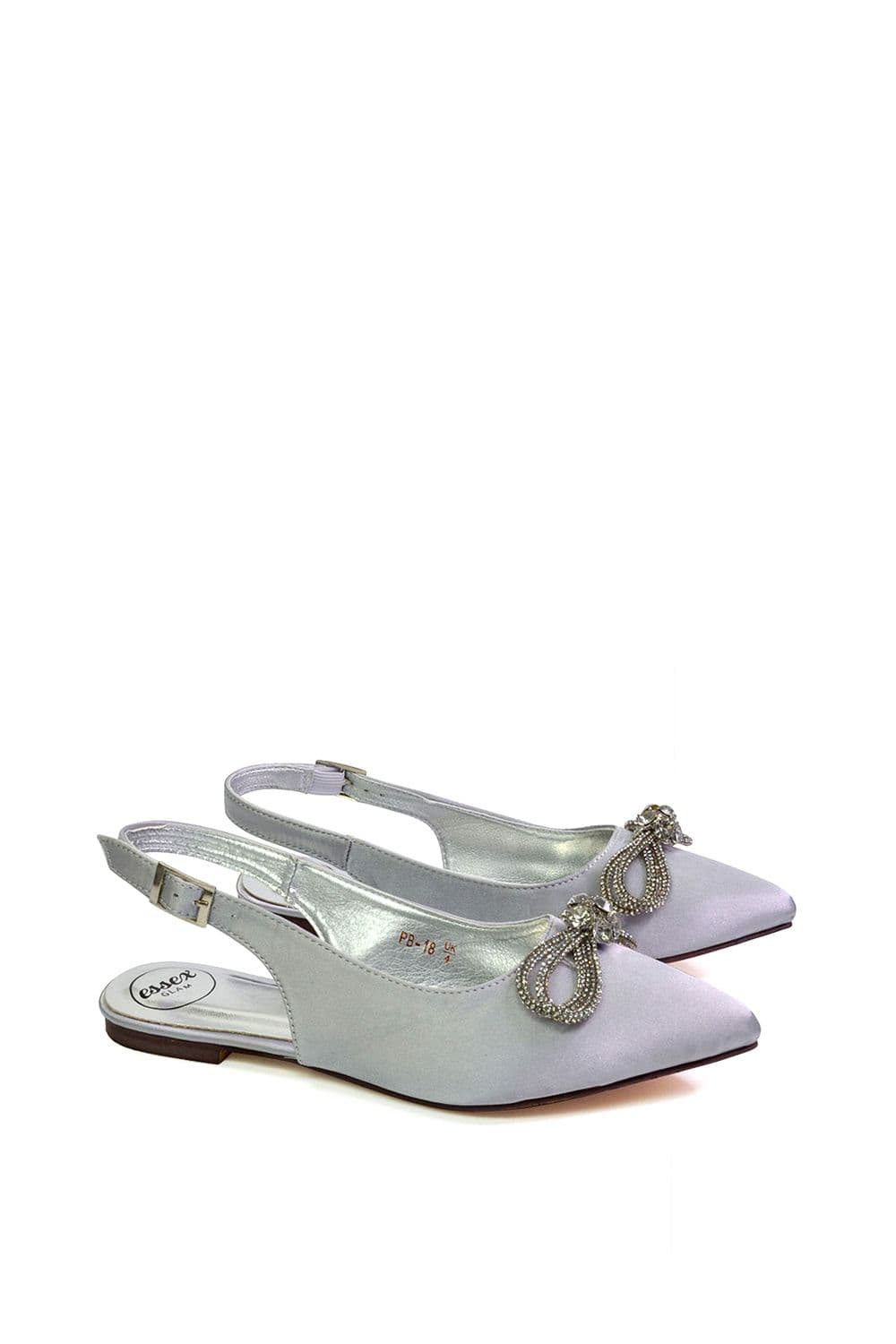 XY London Women's 'Ossie' Slingback Diamante Bow Pointed Toe Pump Shoes in Silver | Size: 5