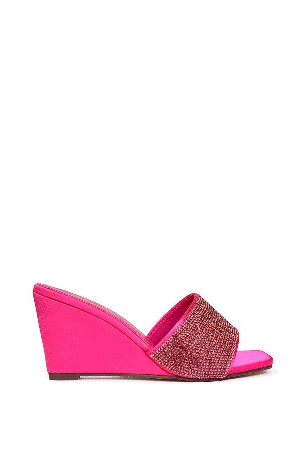 XY London Women's 'Eliza' Slip On Mule Diamante Sandal Wedge Heels With Square Toe in Fuchsia | Size: 5