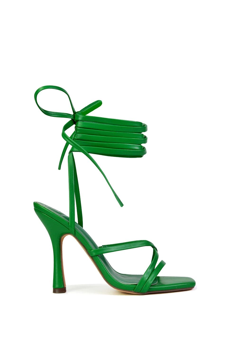 XY London Women's 'Kyra' Lace Up High Heel Stilettos Sandals with Square Toe in Green | Size: 3