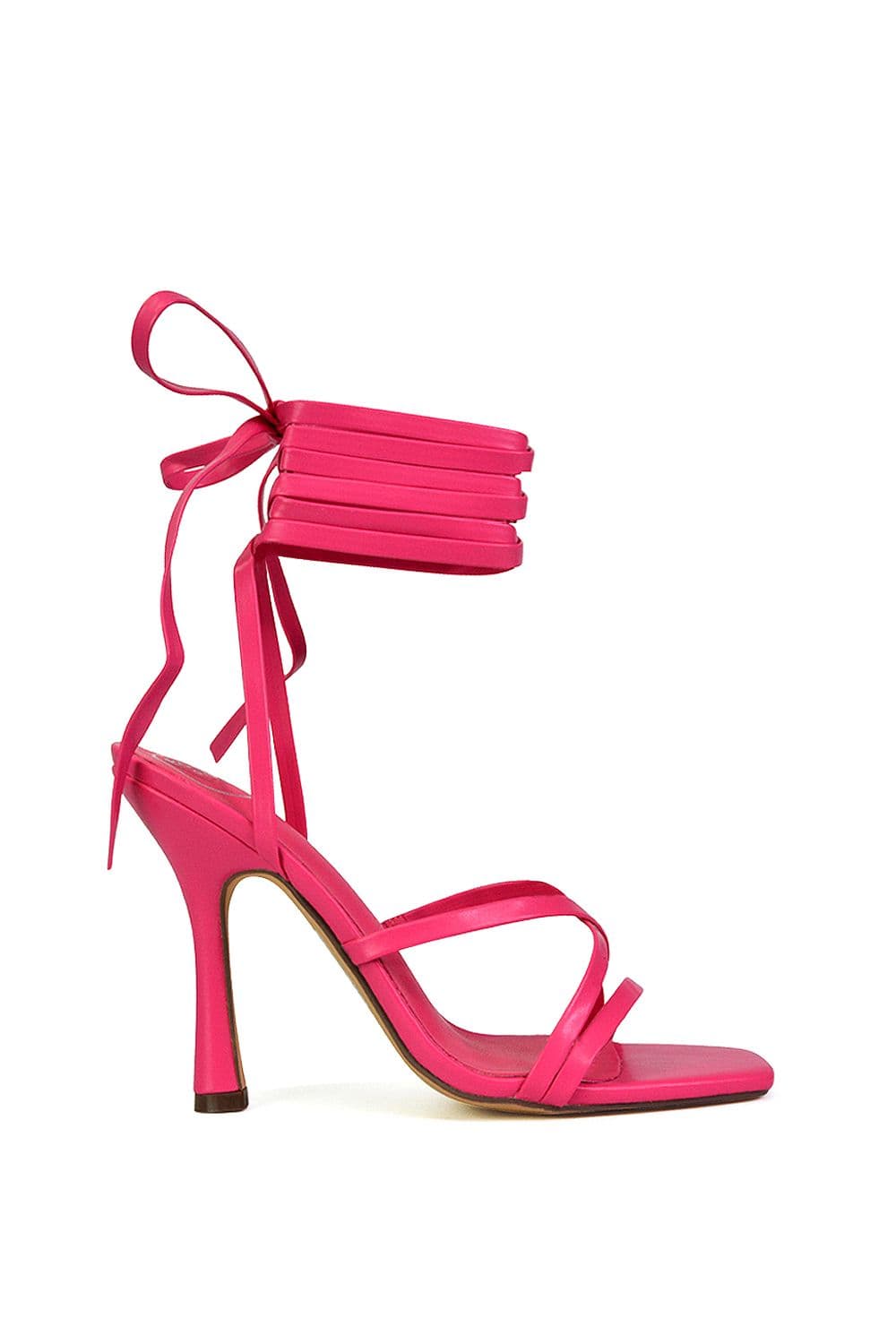 XY London Women's 'Kyra' Lace Up High Heel Stilettos Sandals with Square Toe in Fuchsia | Size: 4