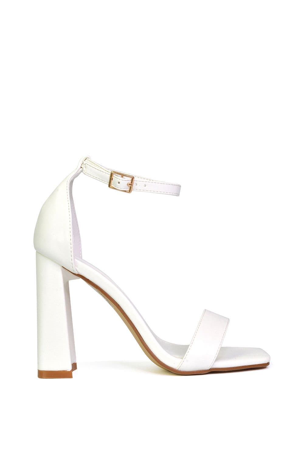 XY London Women's 'Kamryn' Ankle Strap Square Toe Block High Heel Sandals in White | Size: 7