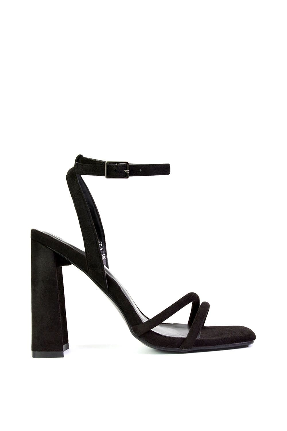 XY London Women's 'Sorbet' Square Toe Strappy Block High Heel Sandals in Jet Black | Size: 8