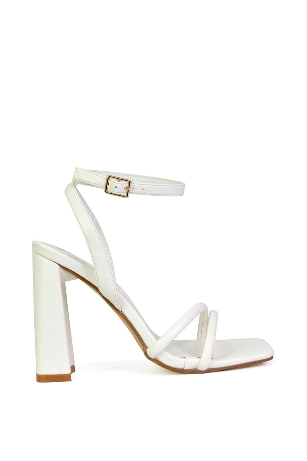XY London Women's 'Sorbet' Square Toe Strappy Block High Heel Sandals in White | Size: 8