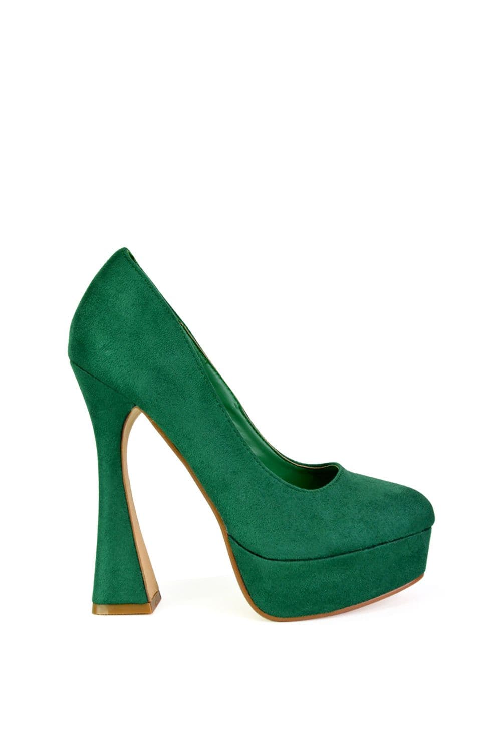 XY London Women's 'Karlie' Flared Curved Stiletto Platform High Heel Court Shoes in Green | Size: 4