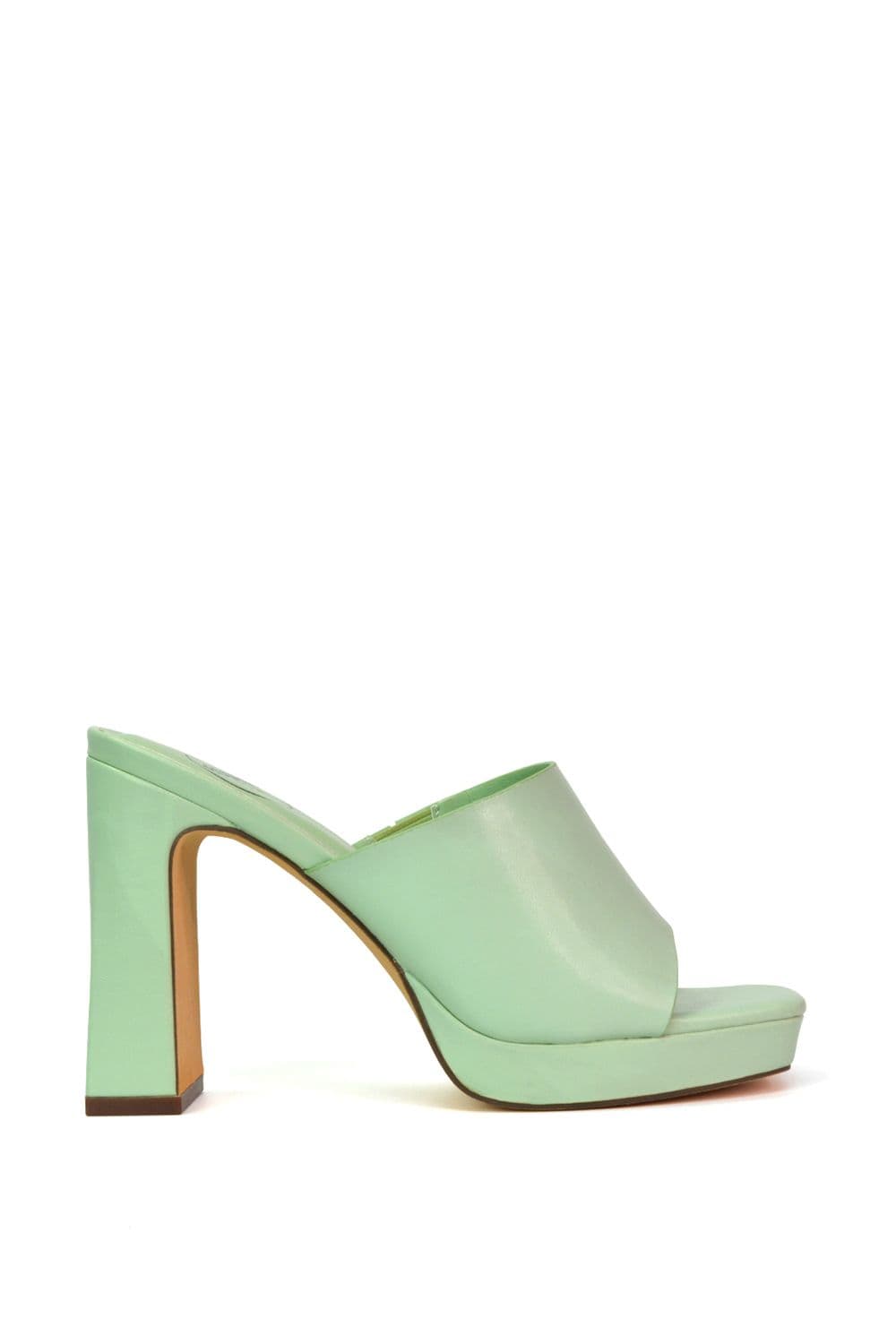 XY London Women's 'Presley' Square Toe Strappy Platform Block High Heel Mule Sandals in Green | Size: 4
