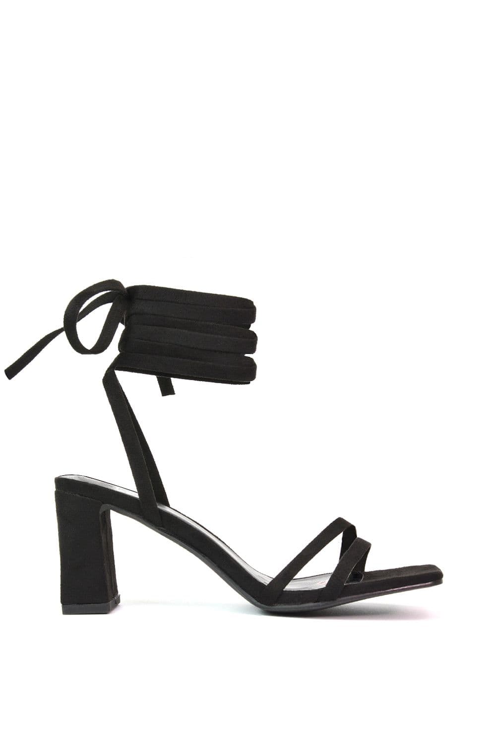 XY London Women's 'Tanyel' Strappy Lace up Faux Suede Mid Block Heel Sandals in Black | Size: 4
