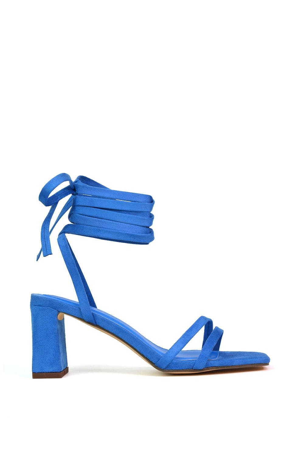 XY London Women's 'Tanyel' Strappy Lace up Faux Suede Mid Block Heel Sandals in Blue | Size: 4