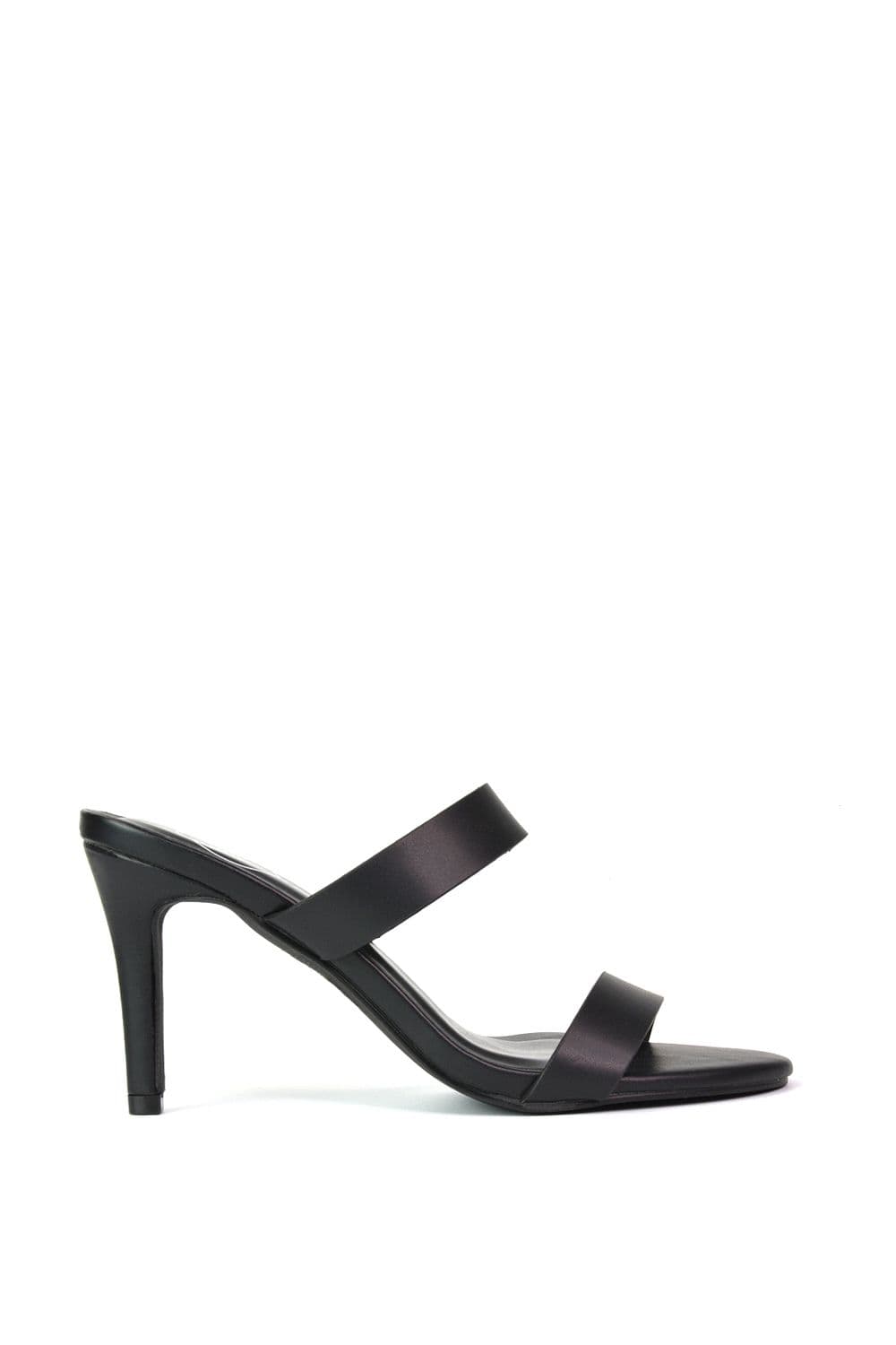 XY London Women's 'Wolf' Round Toe Double Strap Stiletto High Heel Mule Sandals in Black | Size: 5