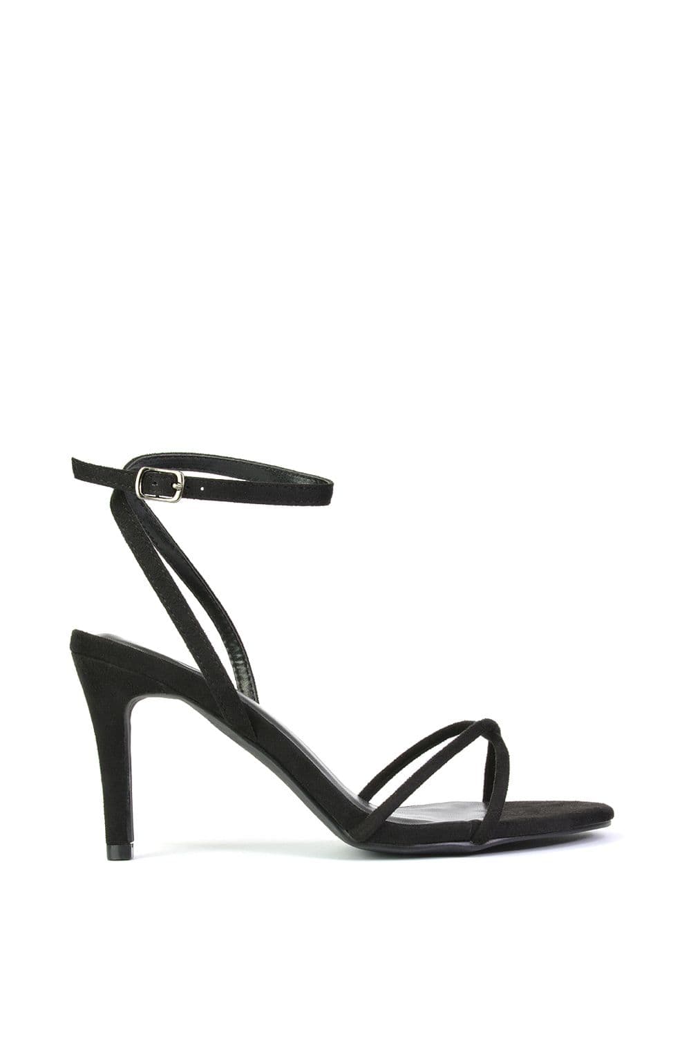 XY London Women's 'Ridge' Strappy Round Toe Mid High Heel Stiletto Sandals in Jet Black | Size: 6