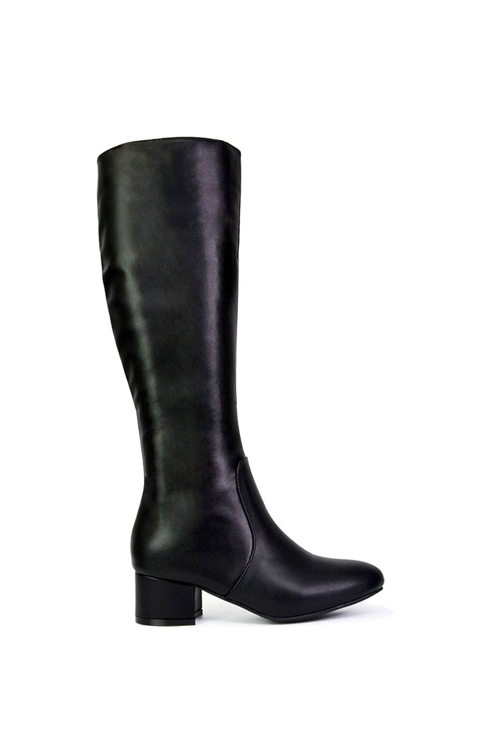 XY London Women's 'Valeria' Zip Up Knee High Boots With Mid Block Heel in Black | Size: 4