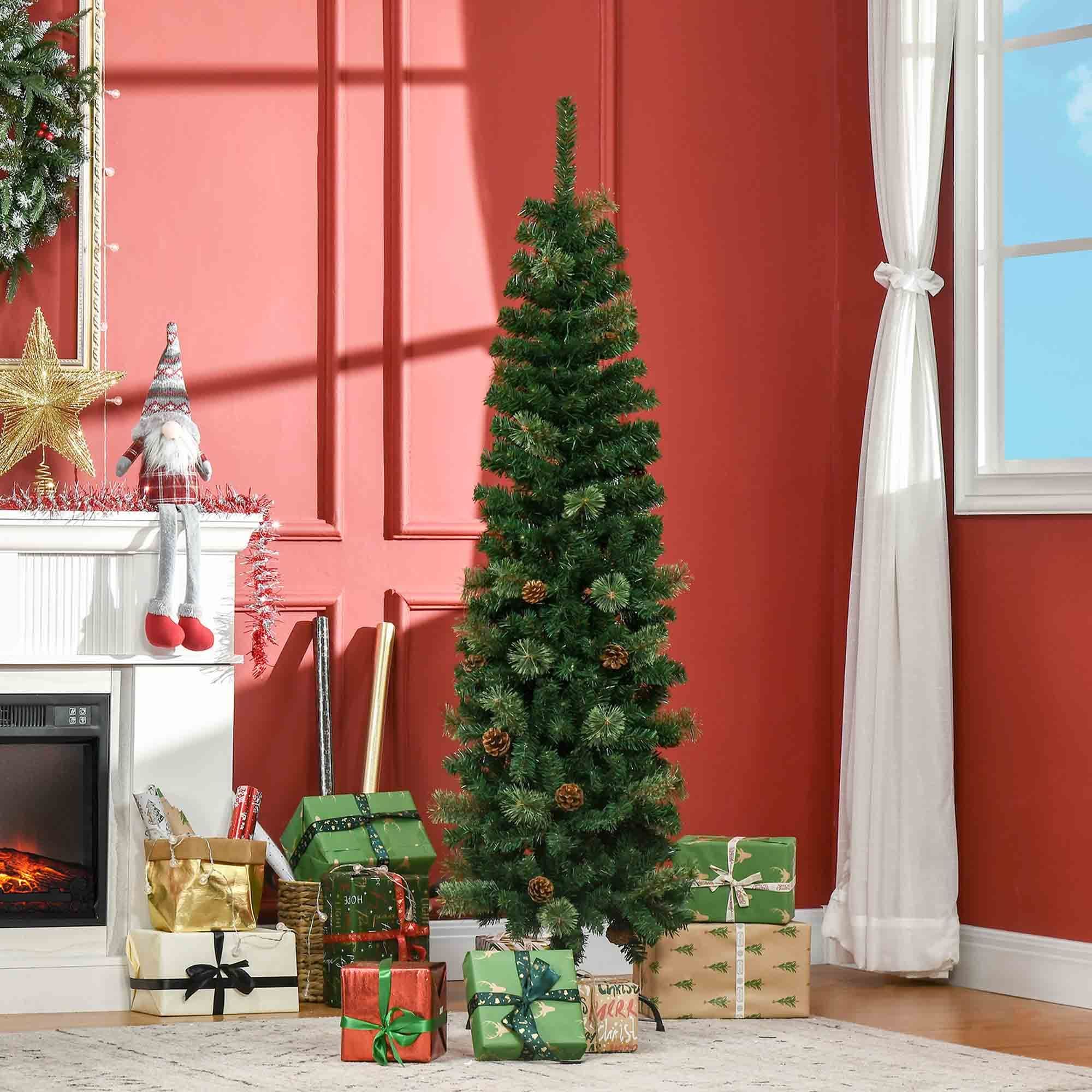5.5FT Pencil Artificial Christmas Tree Holiday Decoration 412 Tips