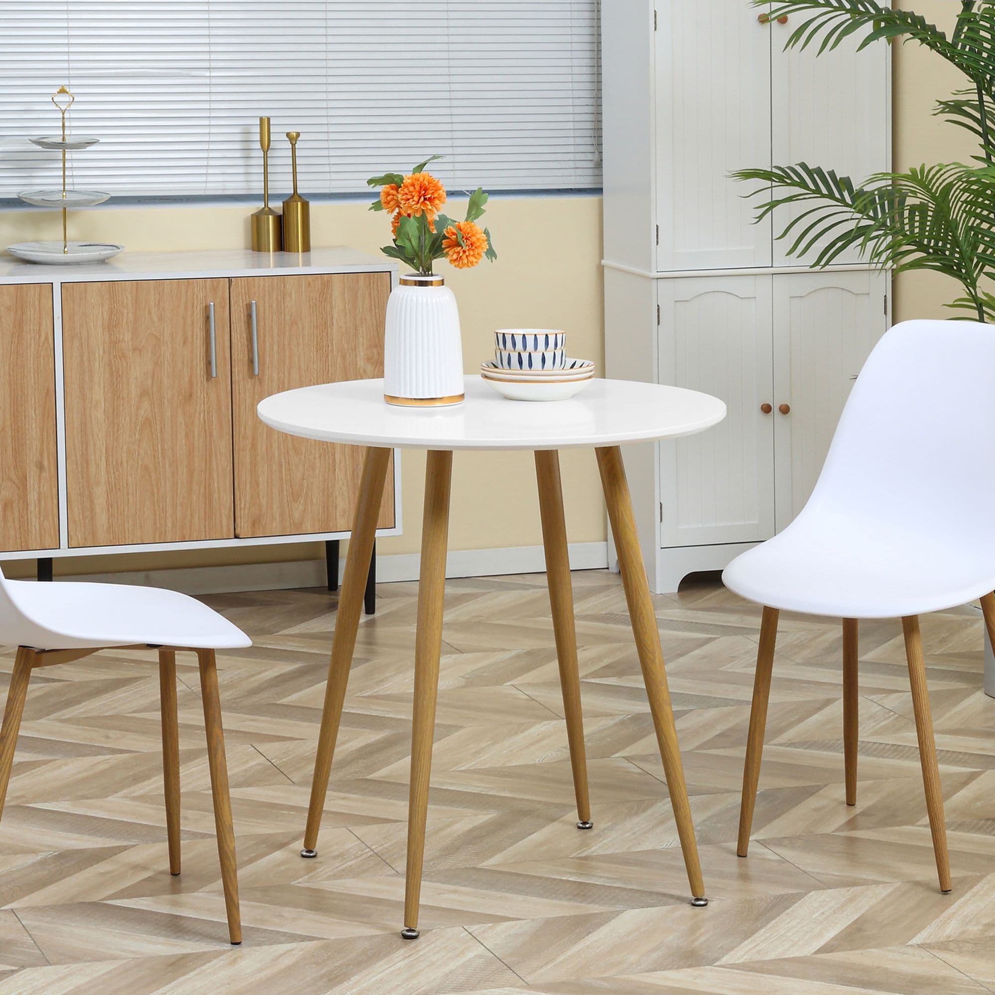 Modern Dining Table with Matte Round Top Metal Base for 2 People