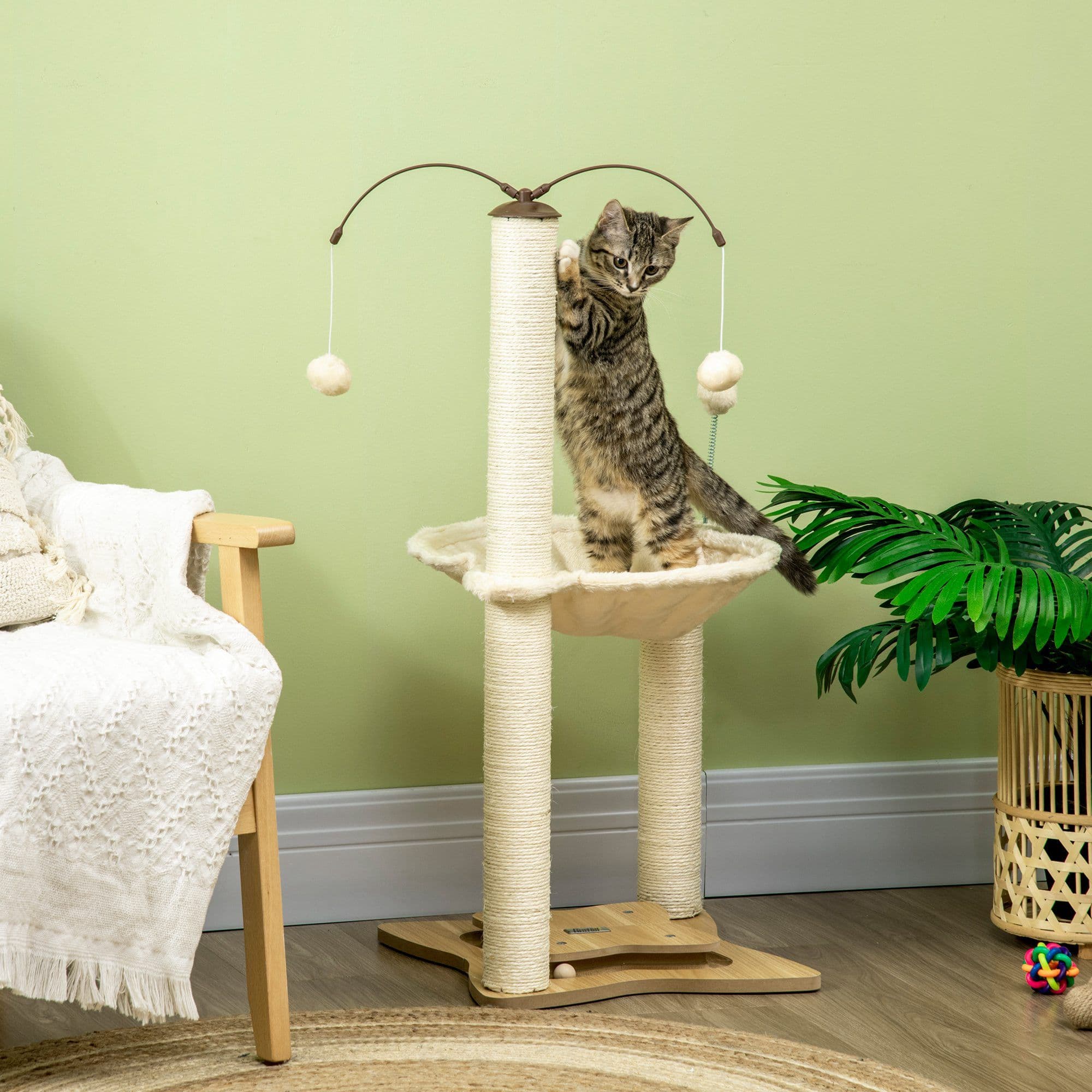 90Hcm Kitten Play Tower Cat Tree with Hammock, Scratching Posts