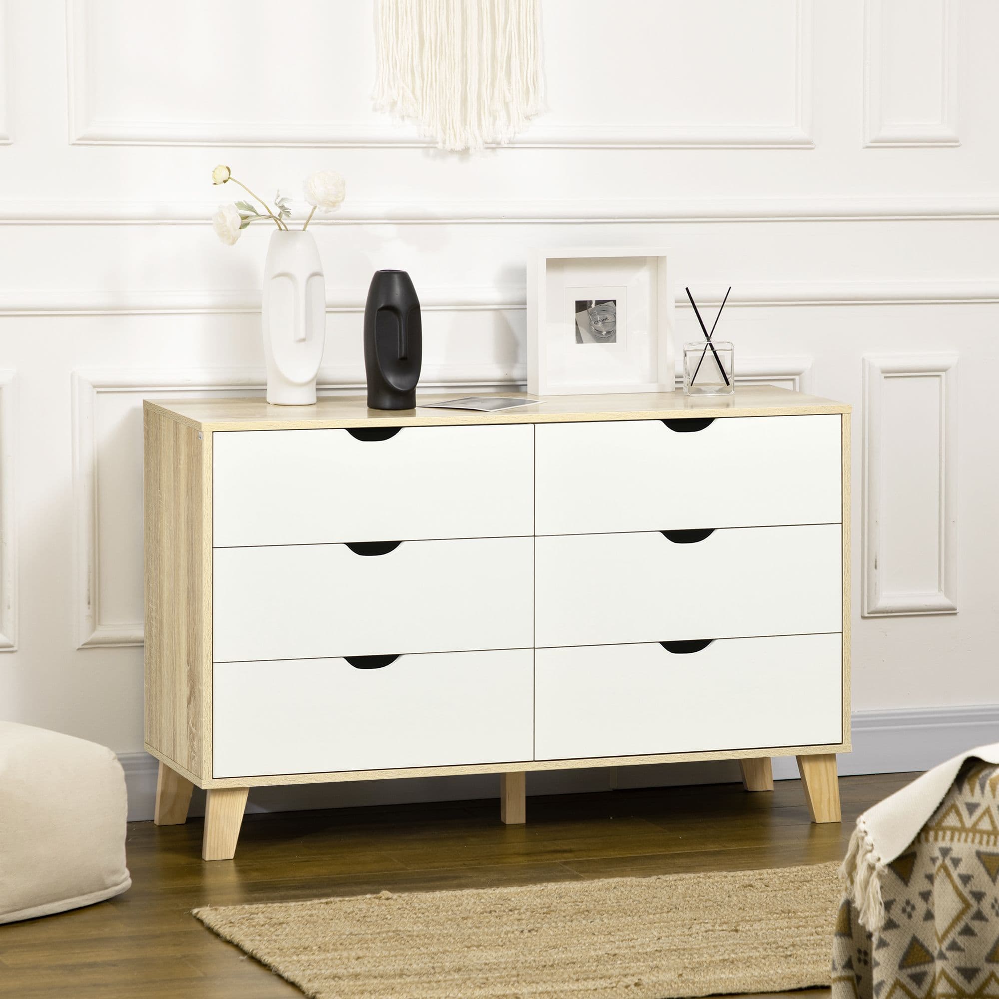 Chest of Drawers 6 Drawer Dresser Storage Cabinet White and Brown