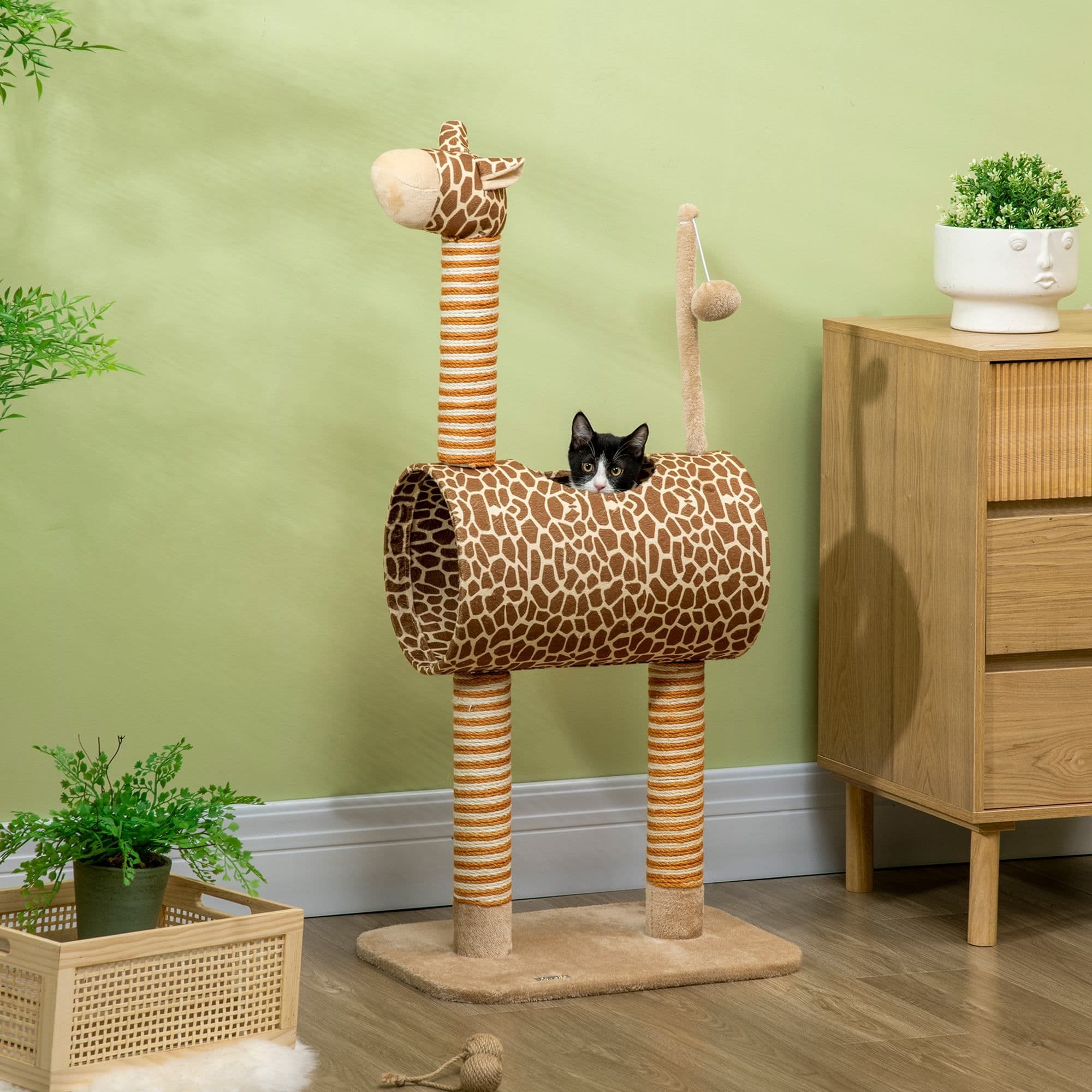 101cm Cat Tree Tower Cute Giraffe Design with Scratching Posts, Tunnel