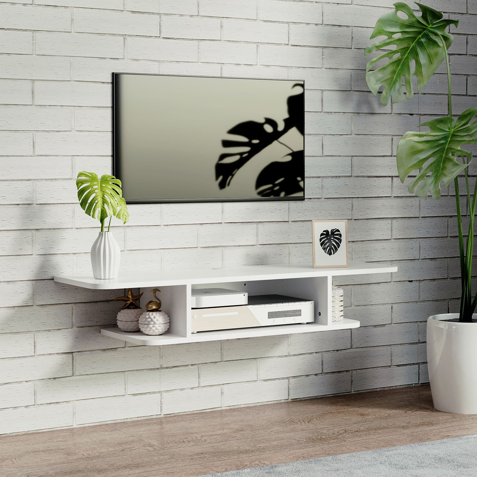 Floating TV Unit Stand Wall Mount Media Console with Storage Shelf