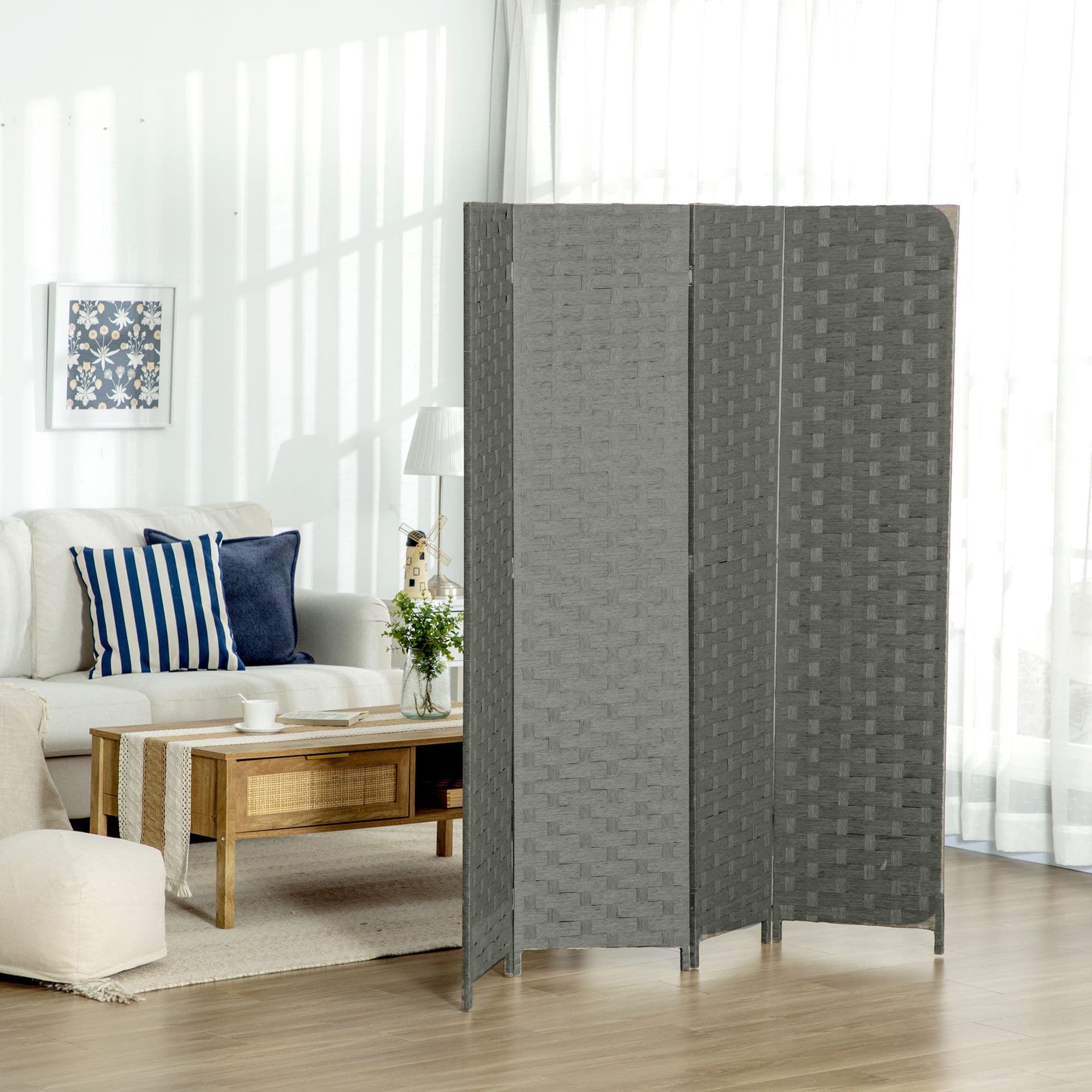 4 Panel Folding Wall Divider Room Wave Fibre Privacy Screen Panel