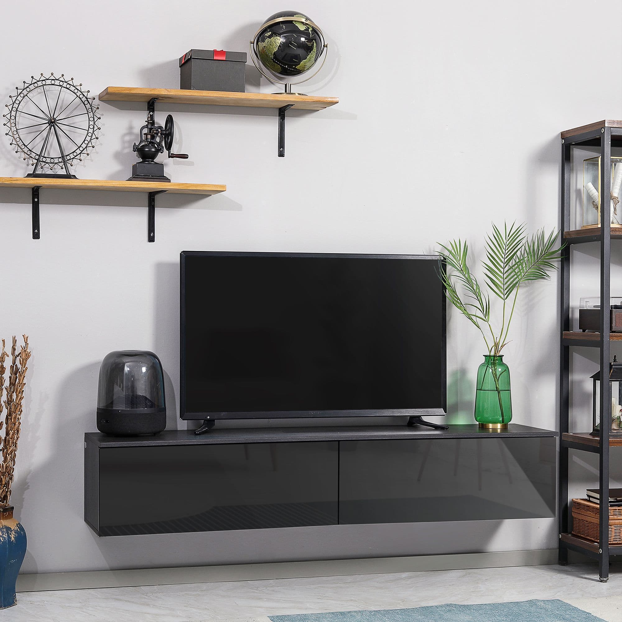 Floating TV Unit Stand Wall Mount Media Console with Storage Cupboards