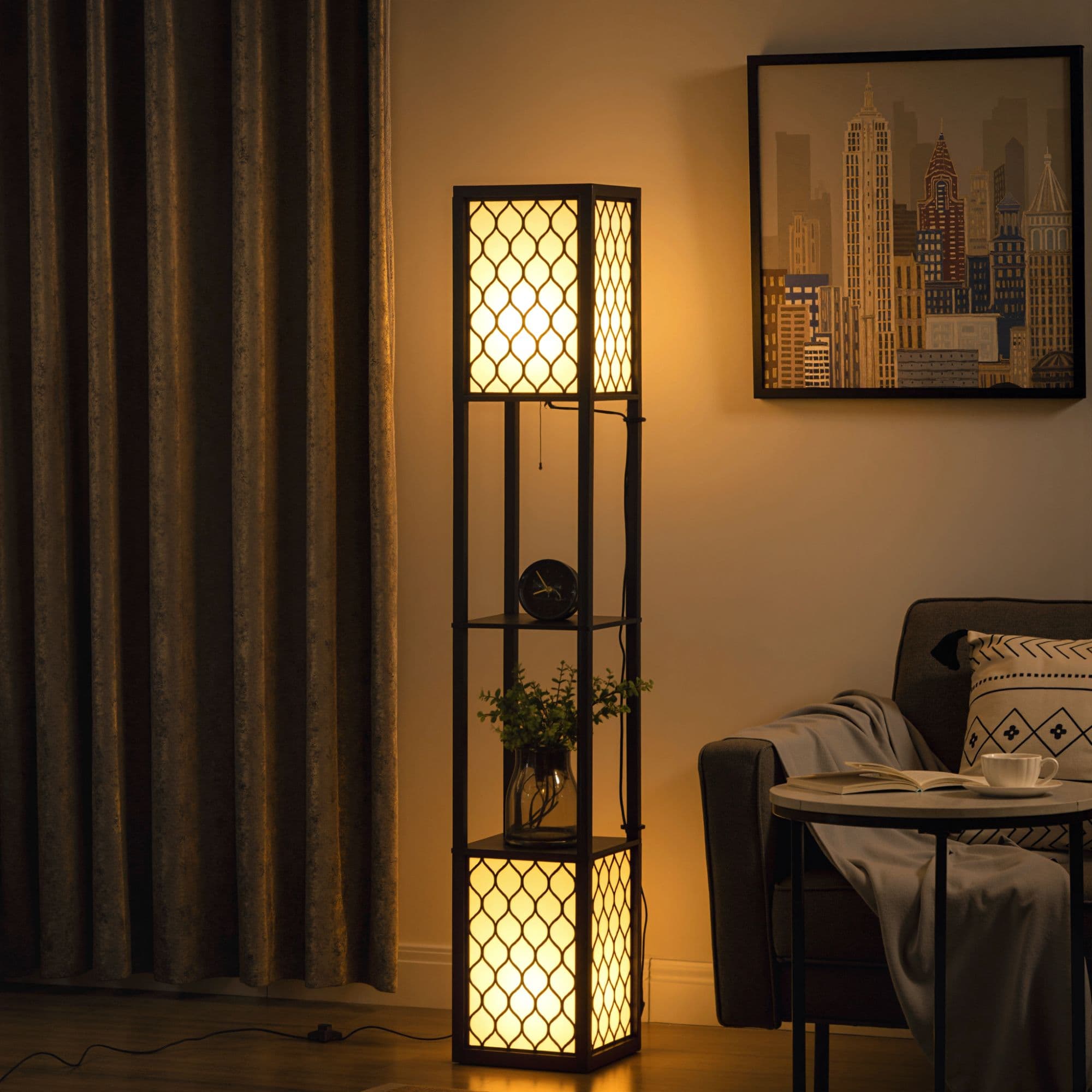Floor Lamp with Shelves, 2 Light, Modern Standing Lamps
