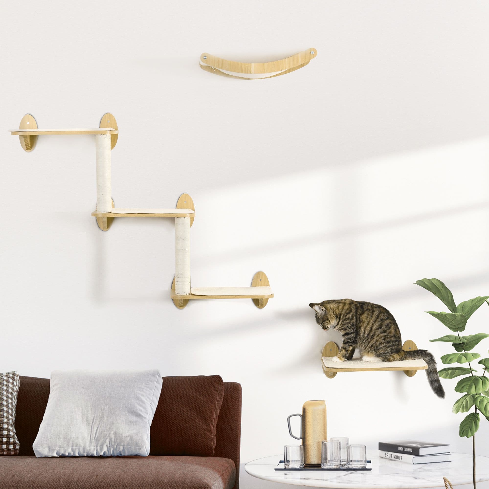 3PCs Wall Mounted Cats Shelves with Jumping Platforms Hammock