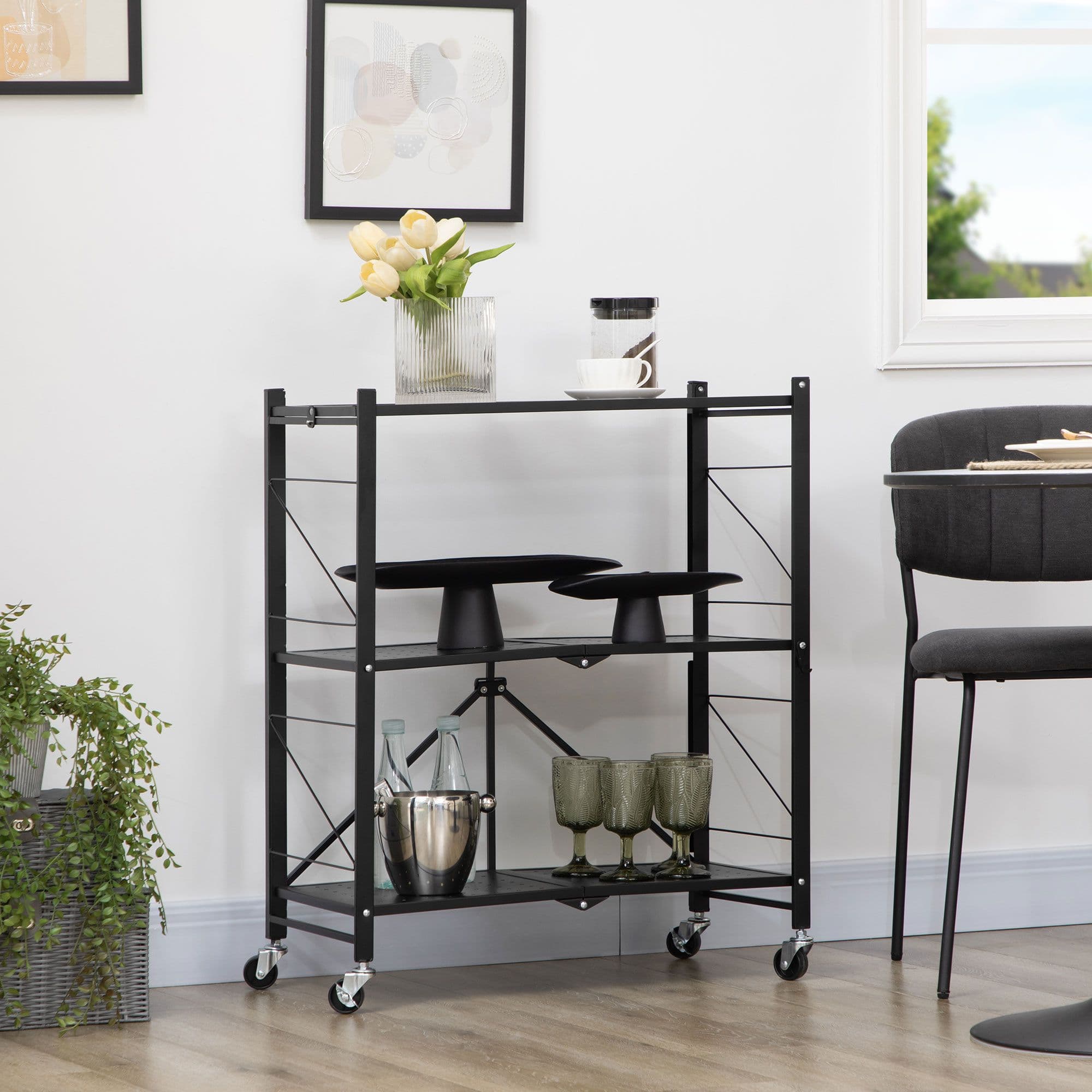 3-Tier Storage Trolley Foldable Rolling Cart for Kitchen