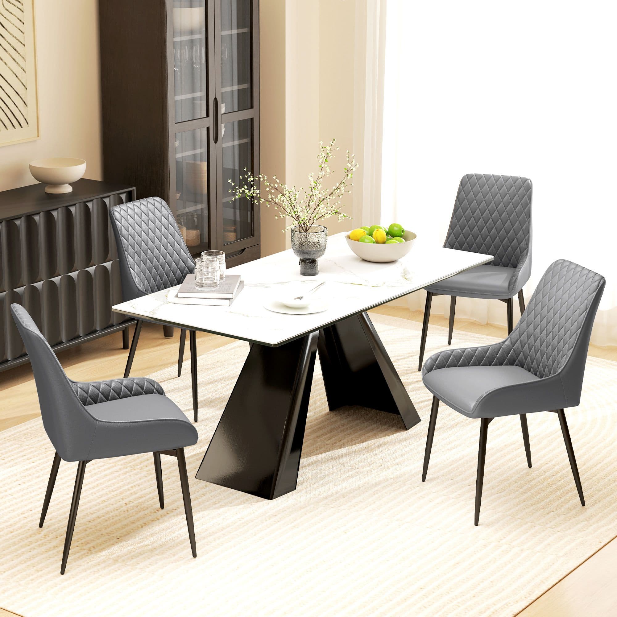 Set Of 2 Quilted PU Leather Dining Chairs w/ Metal Frame 4 Legs Executive Grey