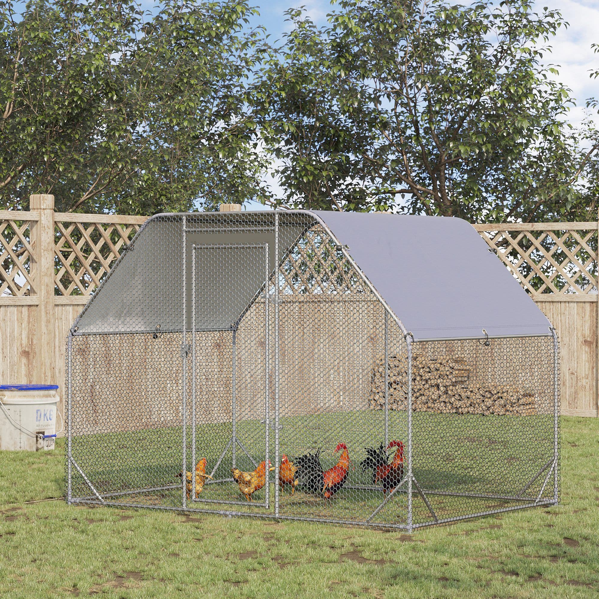 Chicken Run with Roof, Walk-In Chicken Coop for Chickens, Hen House