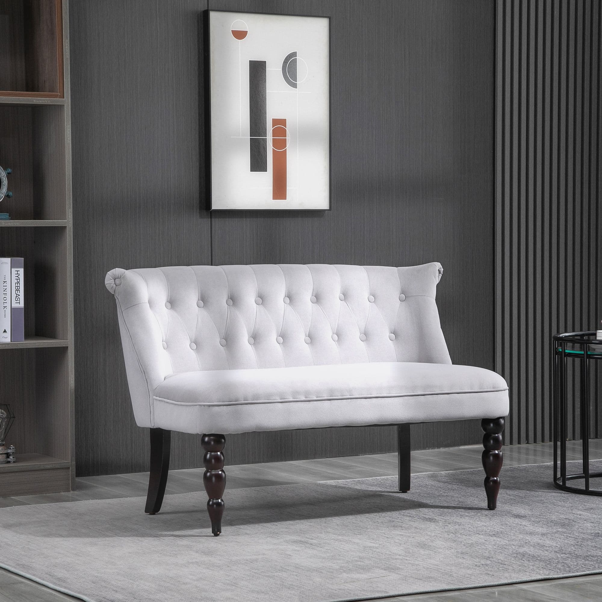 Velvet Feel French Inspired Two Seat Lounger Couch Wood Frame