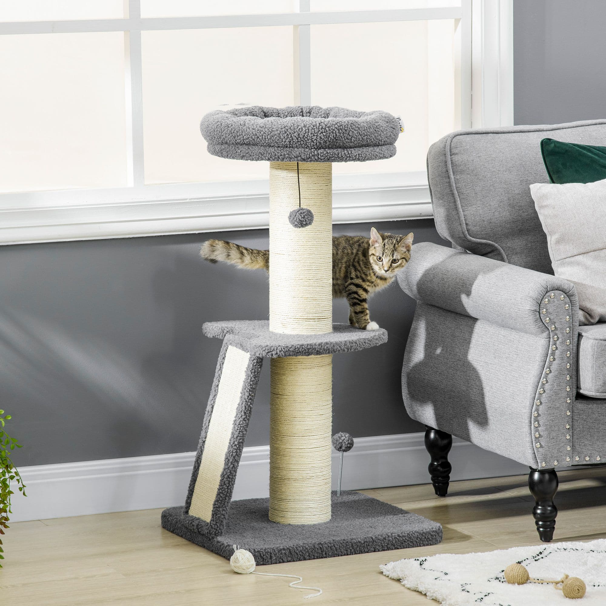 Cat Tree Tower for Indoor Cats with Scratching Posts, Pad, Dark Grey