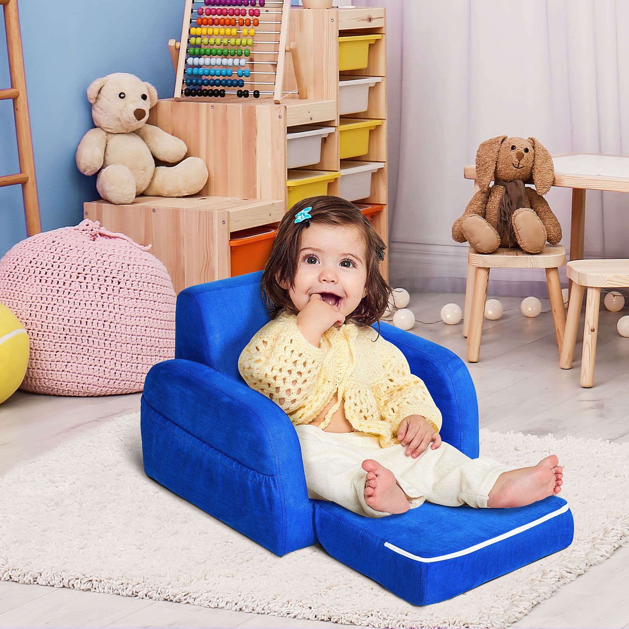 2-in-1 Kids Armchair Chair, Fold Out Flip Open Baby Bed, Couch Toddler Sofa