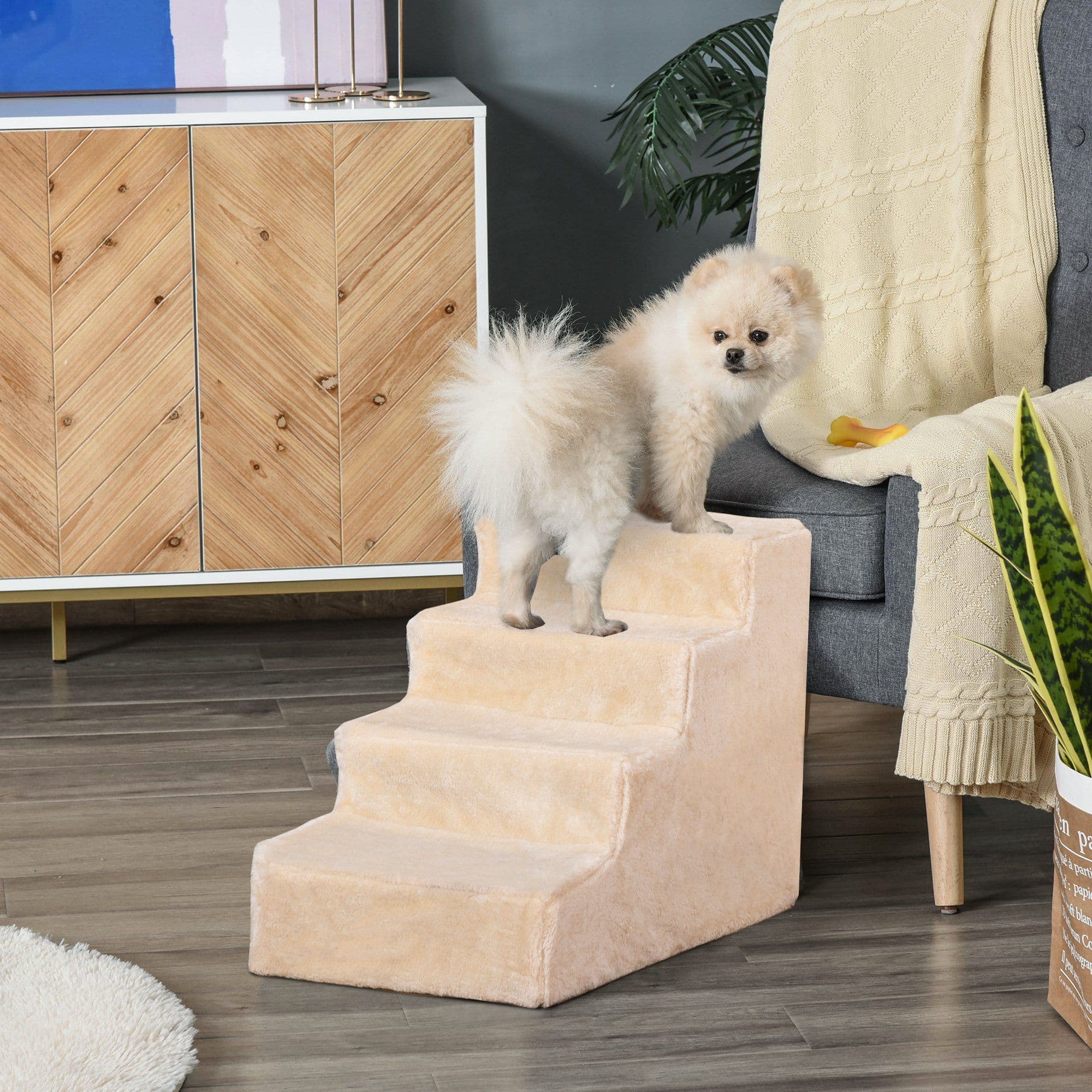 Portable Dog Stairs with Washable Plush Cover, for High Bed Sofa