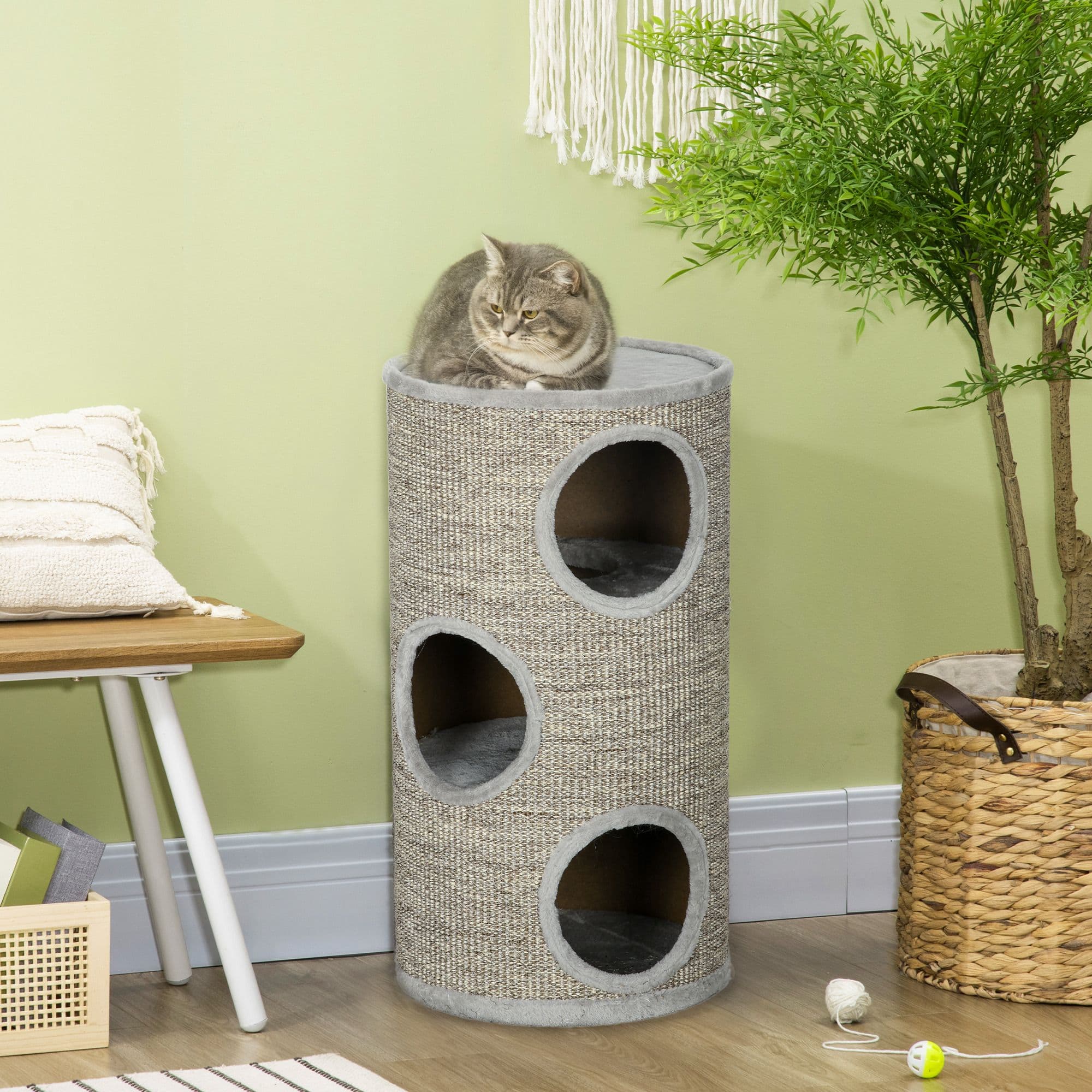 Cat Barrel Kitten Tree Tower for Indoor Cats, Covered with Sisal
