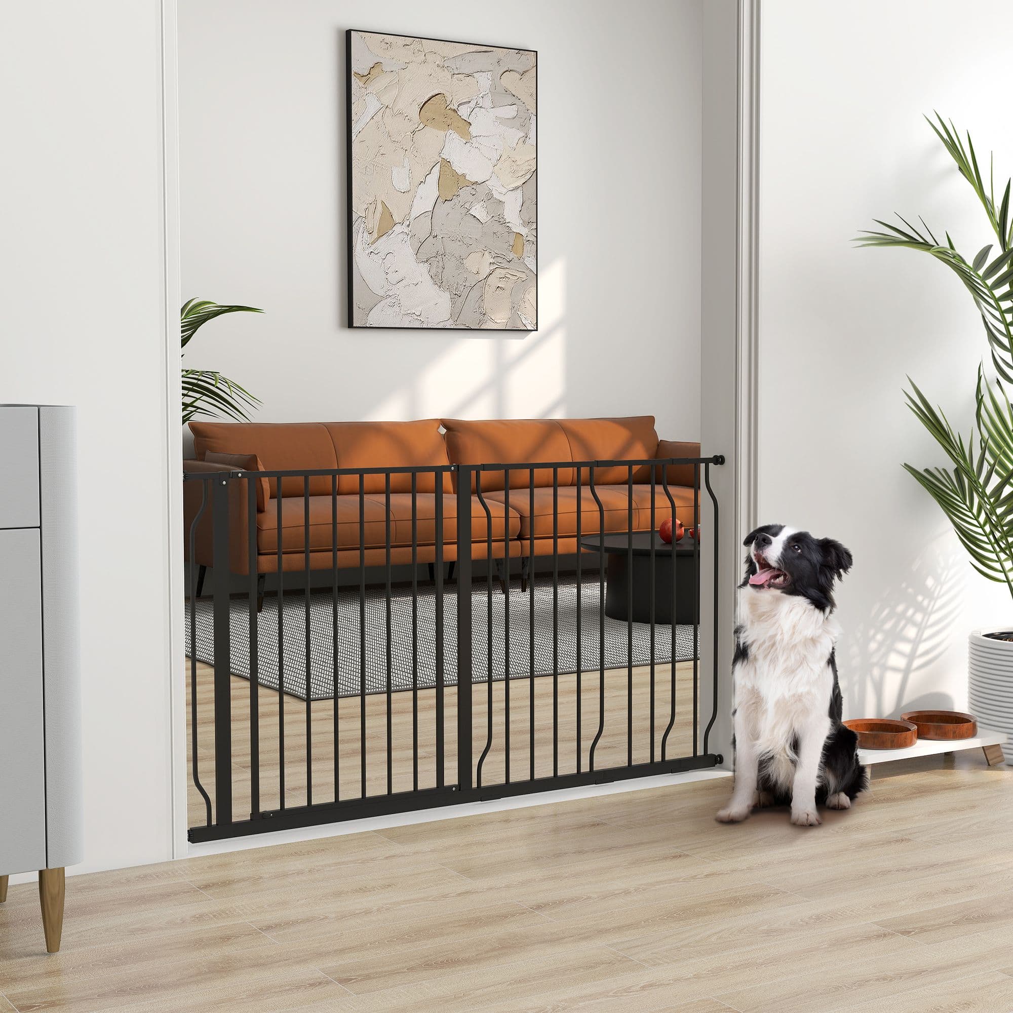 Pet Safety Gate Dog Barrier with Door Pressure Fit for Doorways, 75-145W cm