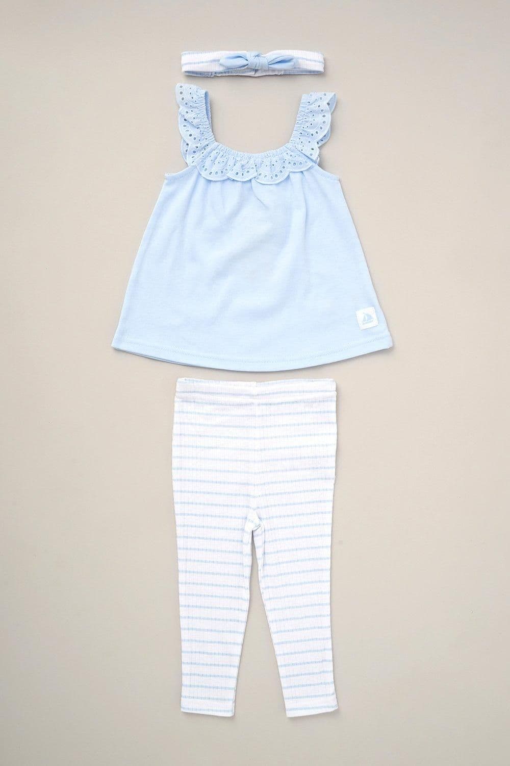 Broderie Striped 3 Piece Top Leggings Headband Outfit Set