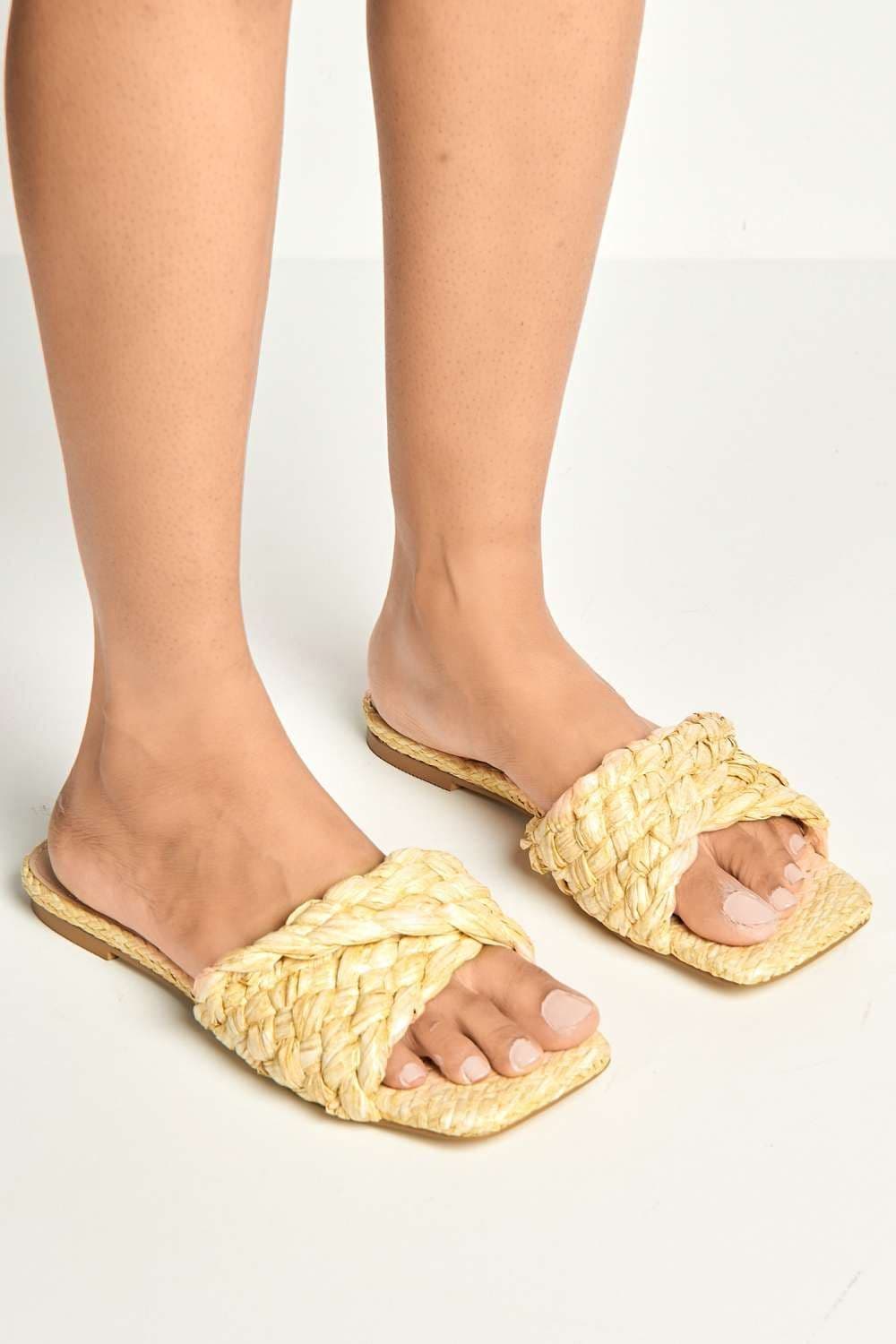 Solya Plaited Raffia Sliders