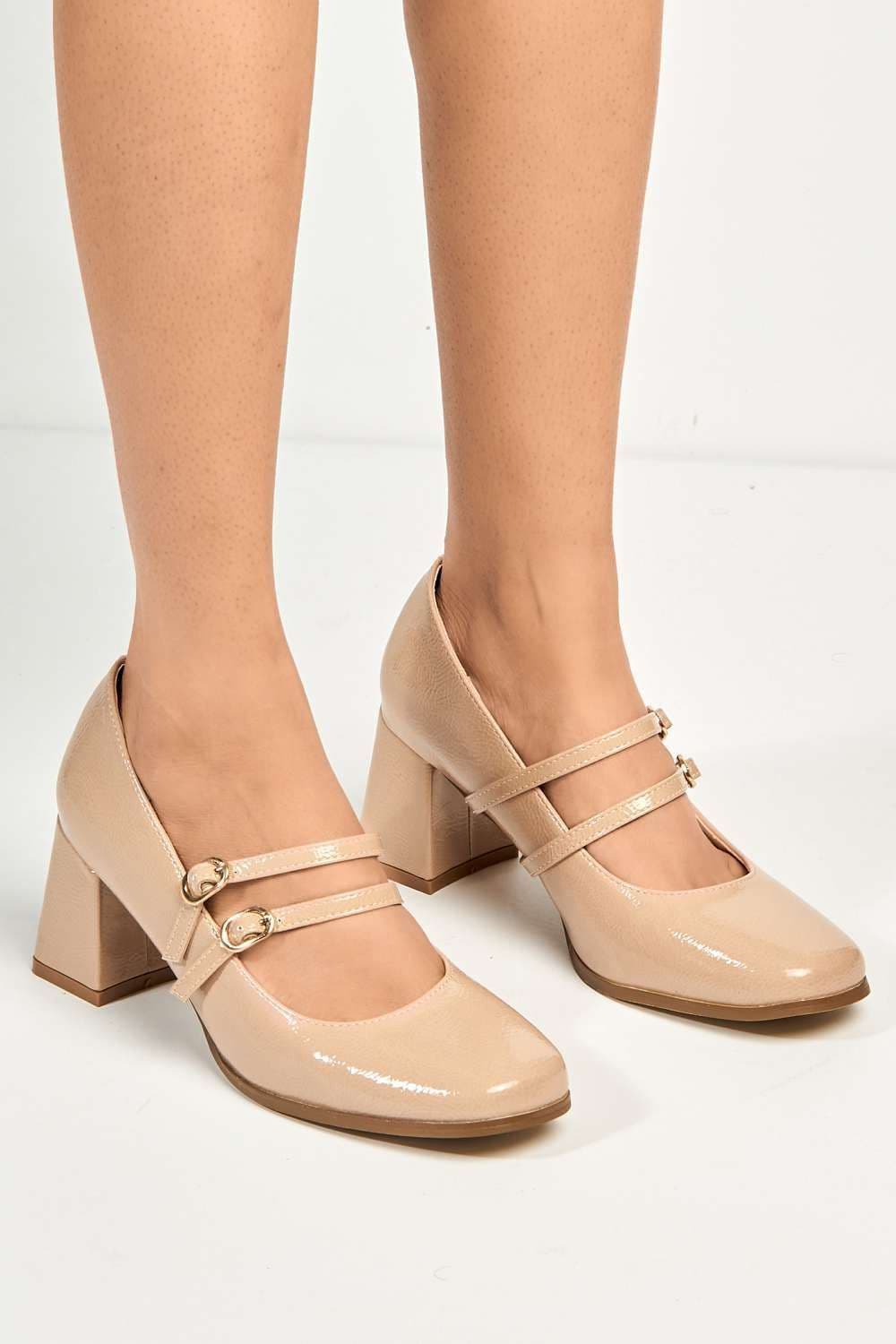 Talya Strap Detail Block Heel Court Shoes