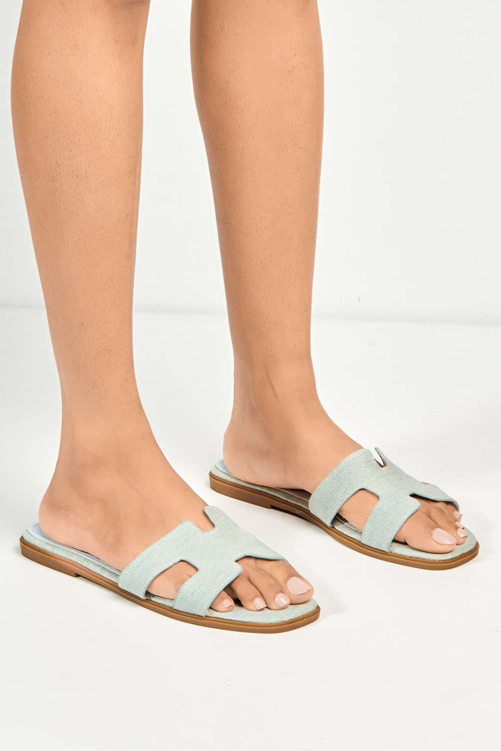 Asho Flat Cut Out Denim Sliders