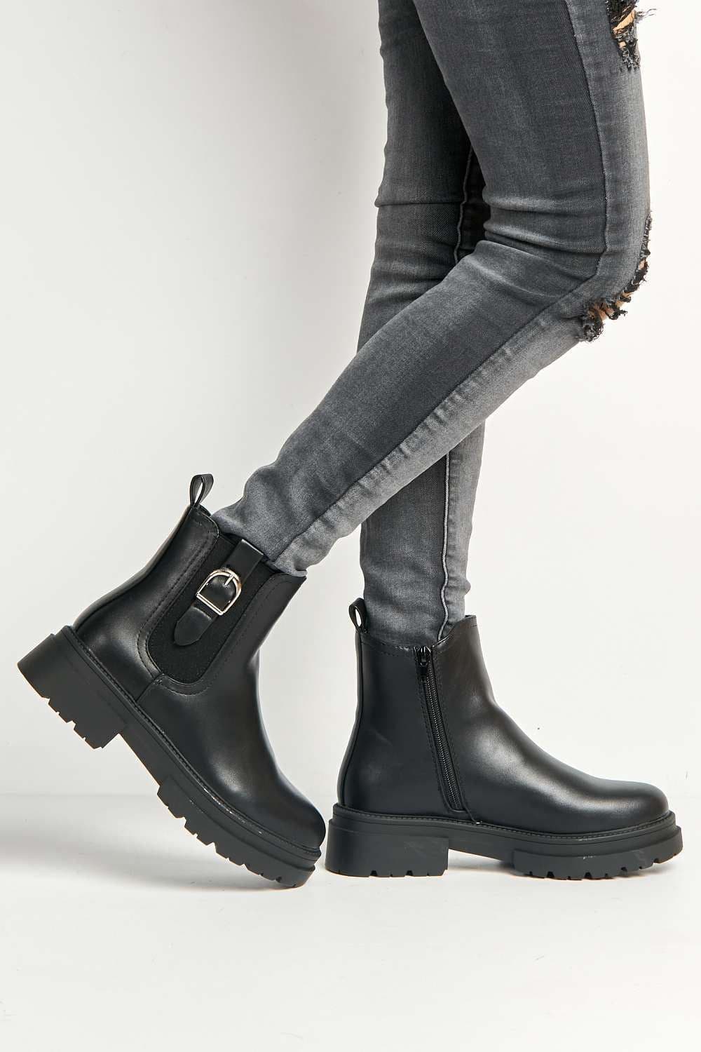 Inge Buckle Detail Stretch Panel Ankle Boots