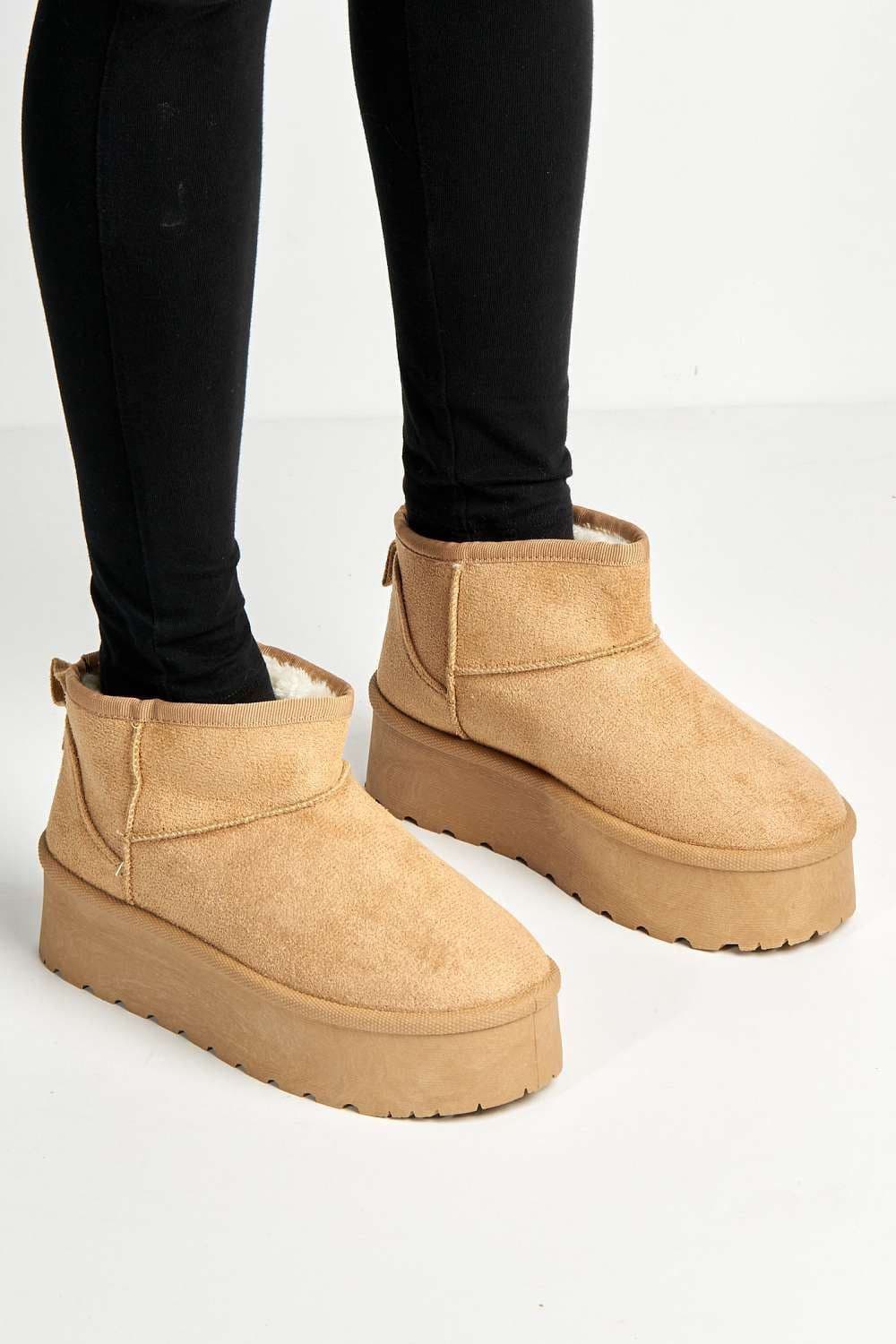 Miss Diva Women's Dahl Faux Fur Lining Chunky Sole Ankle Boots in Nude | Size: 7