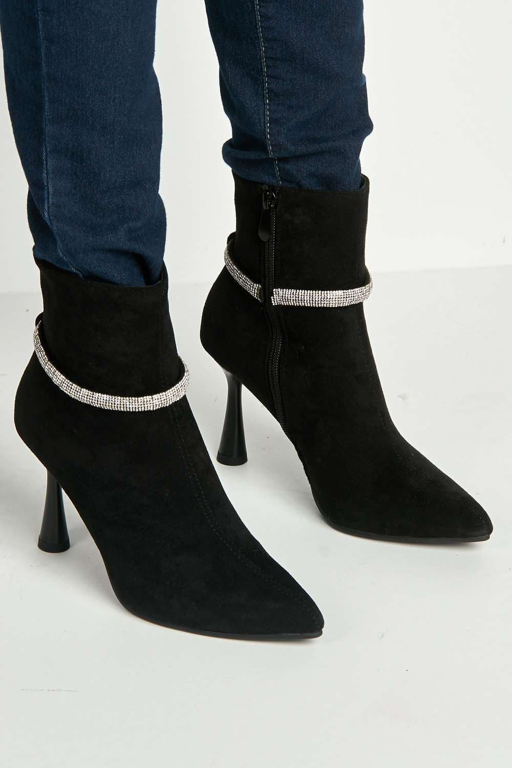 Jannie Diamante Detail Side Zip Heeled Ankle Boots