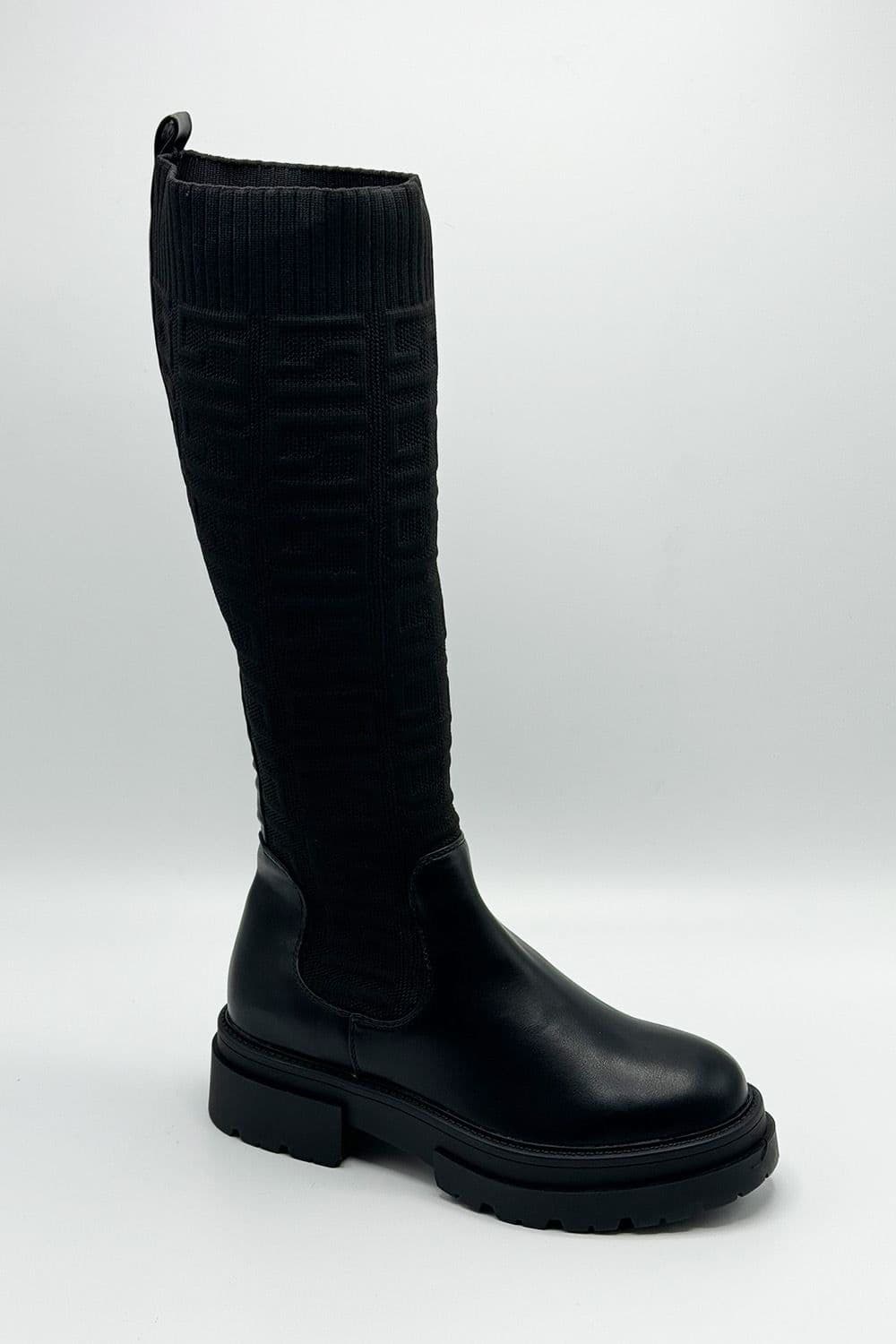 Maezee Patterned Stretch Fabric Knee High Boots