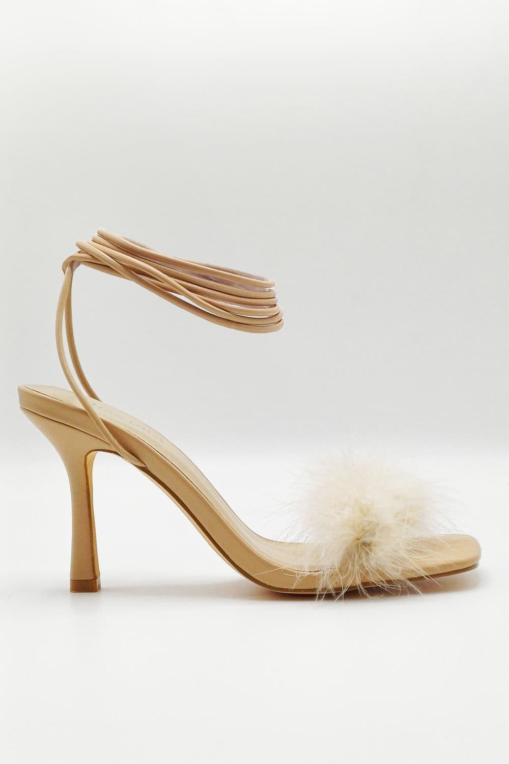Miss Diva Women's Delilah Feather Band Lace Up Heels in Nude | Size: 3
