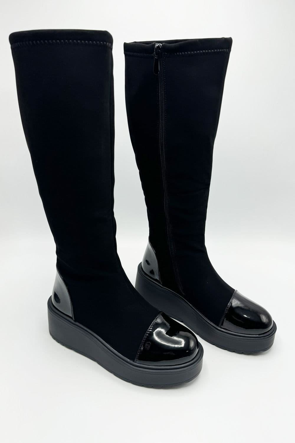 Kroo Patent Detail Chunky Sole Knee High Boots